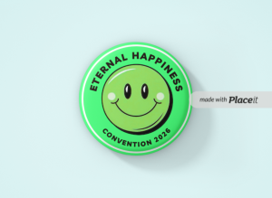 “Eternal Happiness” JW Convention 2026 – 40mm Vibrant Green Smiley Button Badge [Min. Order Qty. - 25]