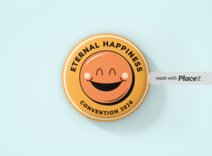 “Eternal Happiness” JW Convention 2026 – 40mm Bright Joyful Orange Smiley Button Badge [Min. Order Qty. - 25]