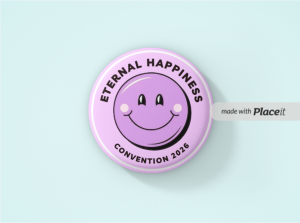 “Eternal Happiness” JW Convention 2026 – 40mm Lavender Sweet Smiley Button Badge [Min. Order Qty. - 25]